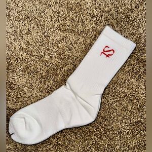 SEINT White Crew Socks with Red Logo